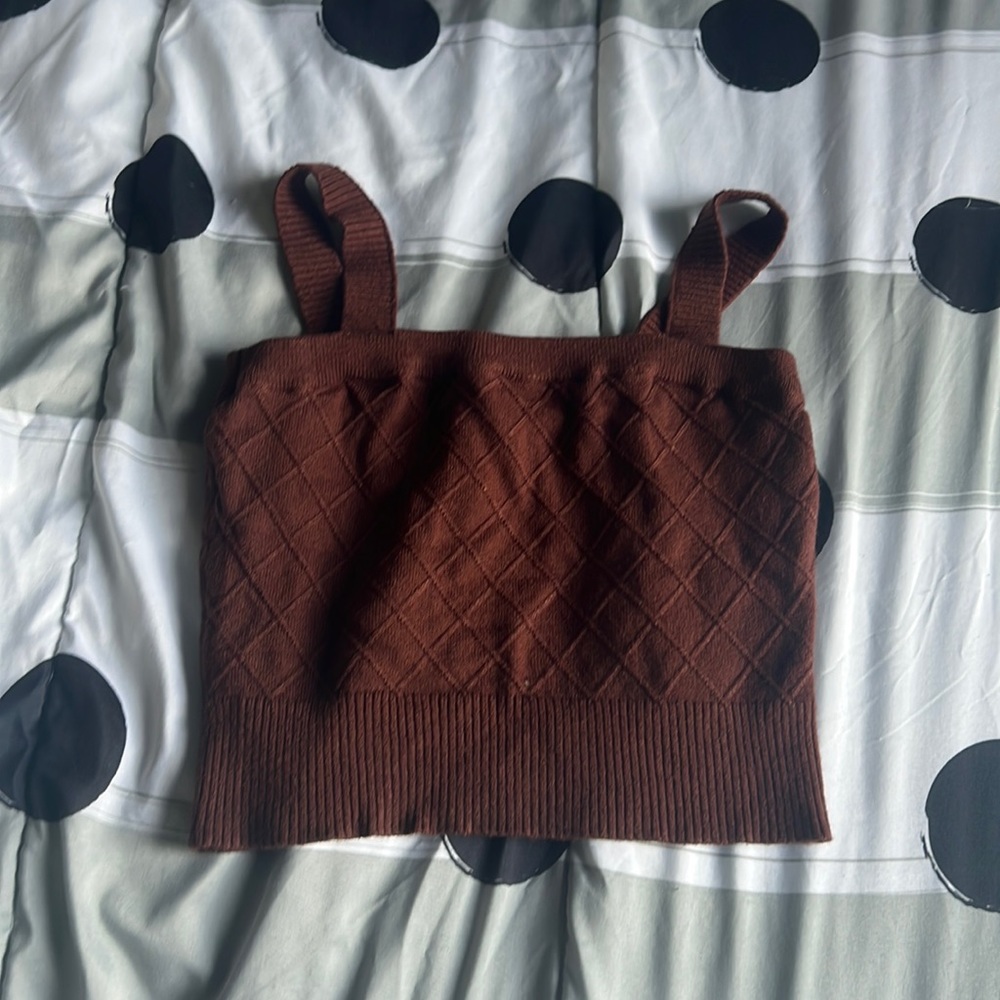 brown sweater tank top.